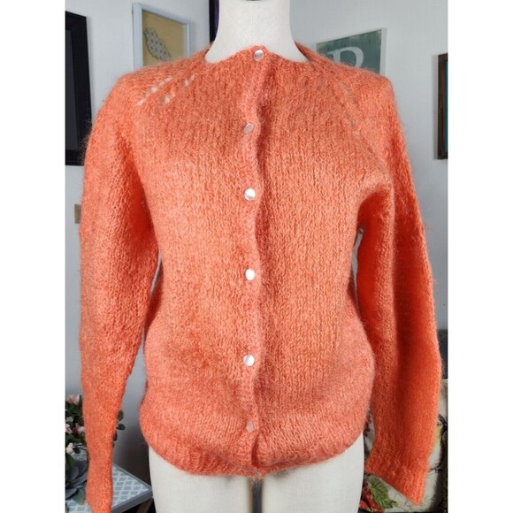 Vintage Wool Knit Cardigan Full Button Sweater Fuzzy Women's - Picture 1 of 11